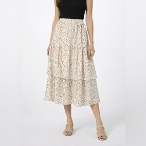 Very J Cream Polka Dot Tiered Midi Skirt A Line Boho Cottagecore Size M